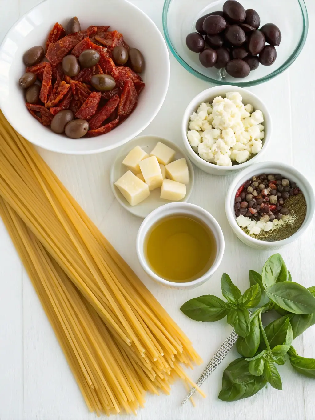 one pot Mediterranean pasta ingredients