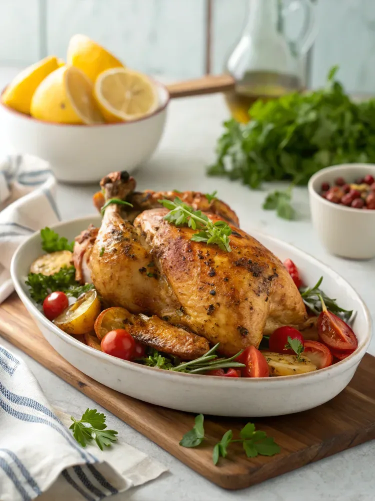 A variety of easy chicken recipes including grilled, baked, and skillet chicken dishes arranged on a dining table.