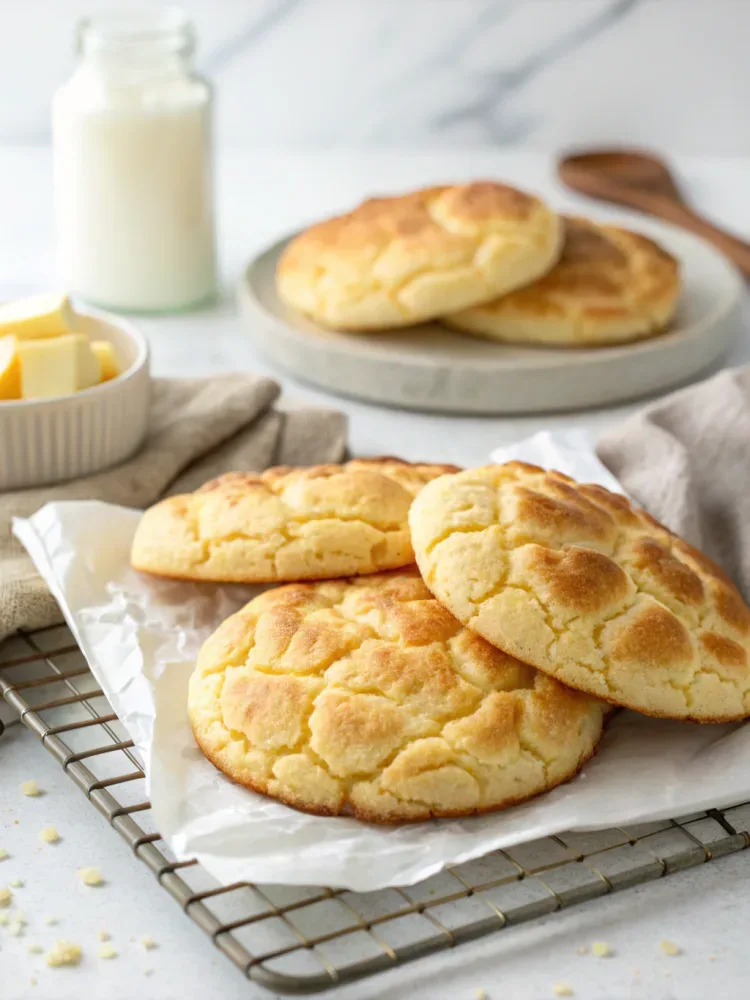Light and fluffy keto cloud bread made with eggs and cream cheese, served on a plate.